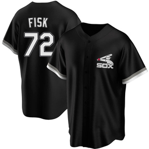 Men's Chicago White Sox Carlton Fisk Replica Black Spring Training Jersey